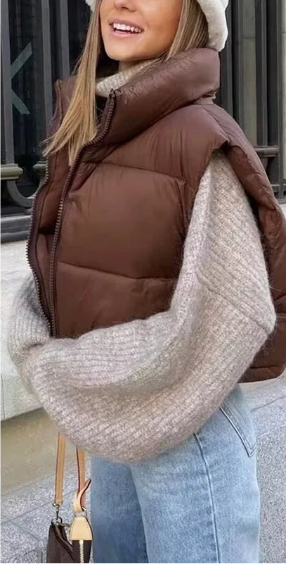 Brown Padded Sleeveless Jacket Waistcoat