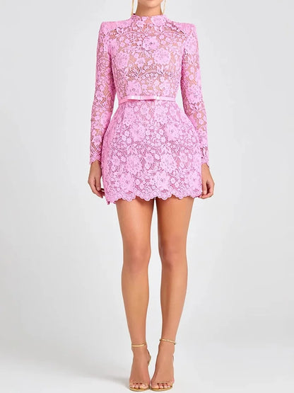 Holiday Round Neck Lace Mini Dress