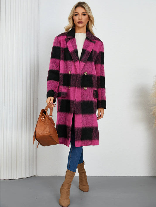 Long Plaid Wool Coat – Double-Faced Woolen Overcoat with Suit Collar