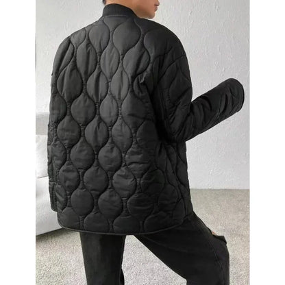 Fashionable  Quilted Lightweight Jacket Warmly Padded Outwear with Button Down Front