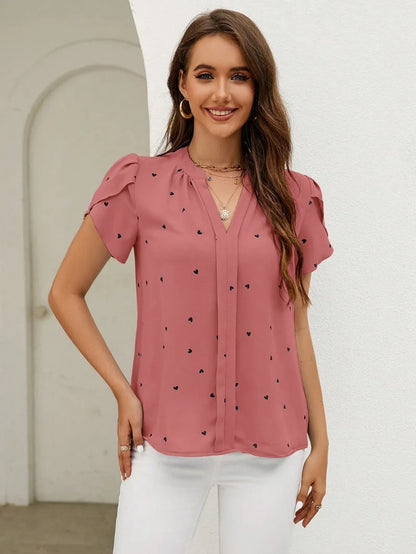 V-neck Love Print Short Sleeve High Quality Tops