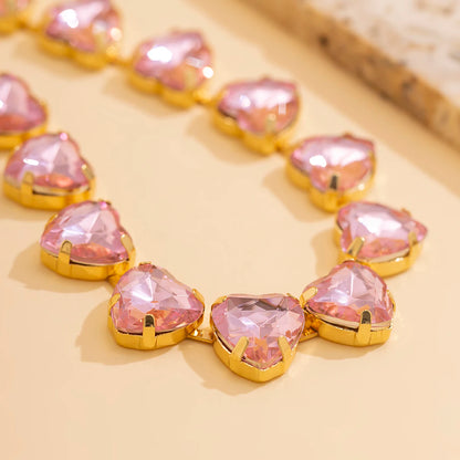 Luxury Pink Heart Rhinestone Choker Exquisite Clavicle Necklace