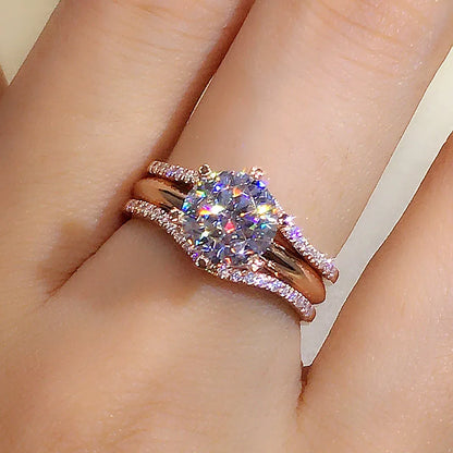 Rose Gold Ring  6-Claw Cubic Zirconia