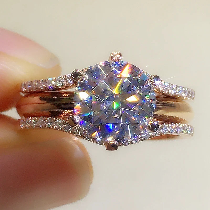 Rose Gold Ring  6-Claw Cubic Zirconia