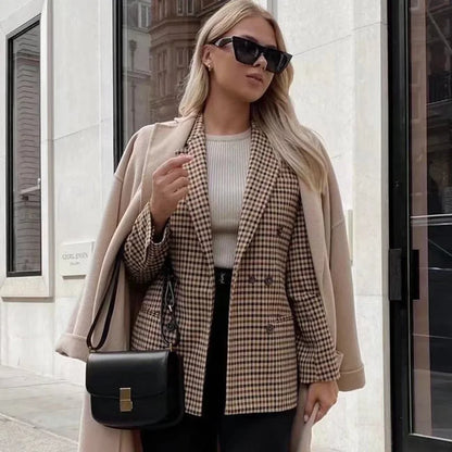 Elegant Plaid Long Sleeve Blazers