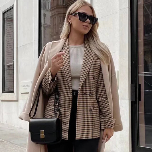 Elegant Plaid Long Sleeve Blazers
