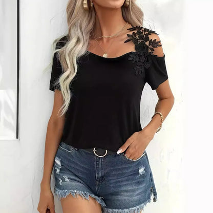 Off-Shoulder Lace Stitching Top
