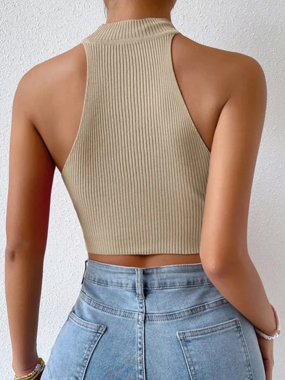Knit Halter Crop Top Solid Ribbed