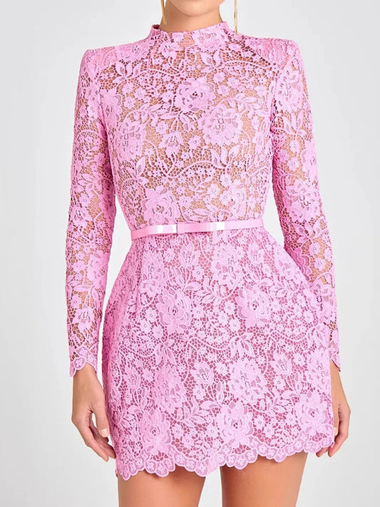 Holiday Round Neck Lace Mini Dress