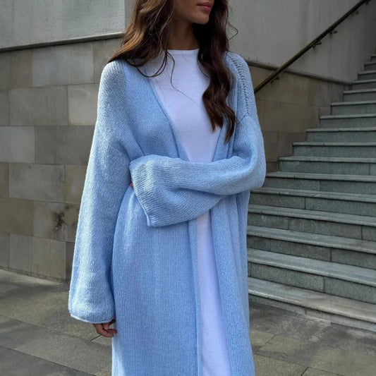 Long Knit Cardigan – Open Front, Lightweight Casual Style