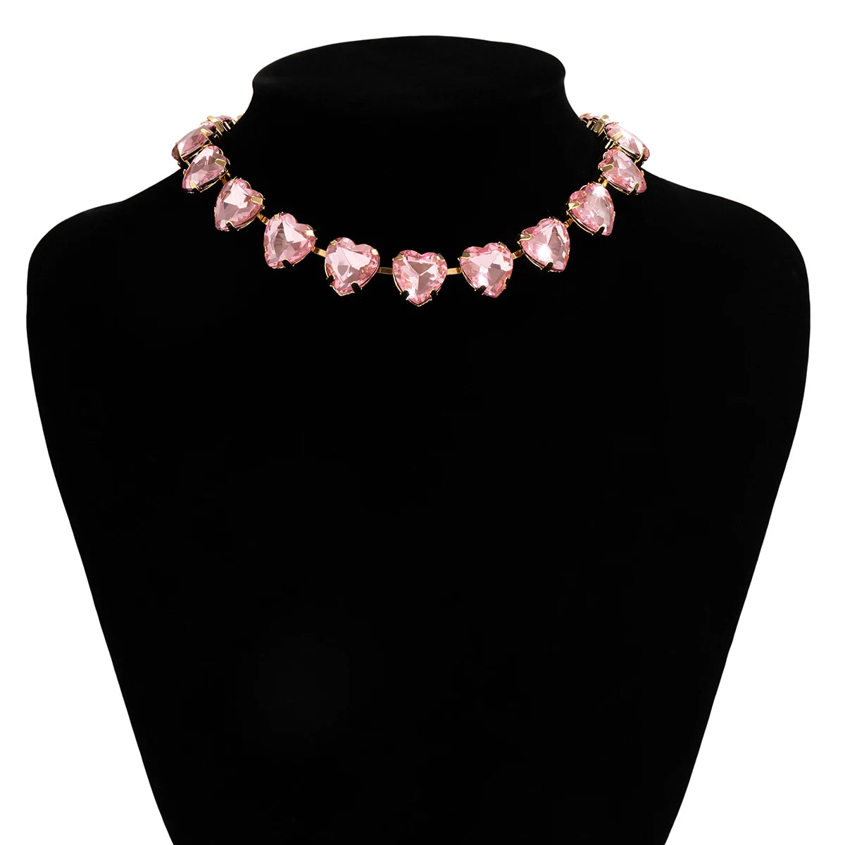 Luxury Pink Heart Rhinestone Choker Exquisite Clavicle Necklace