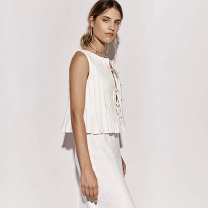 Tossy White Bandage Ribbed Tank Top Shirts For