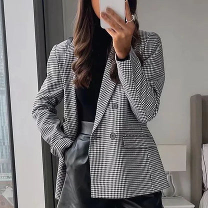 Elegant Plaid Long Sleeve Blazers