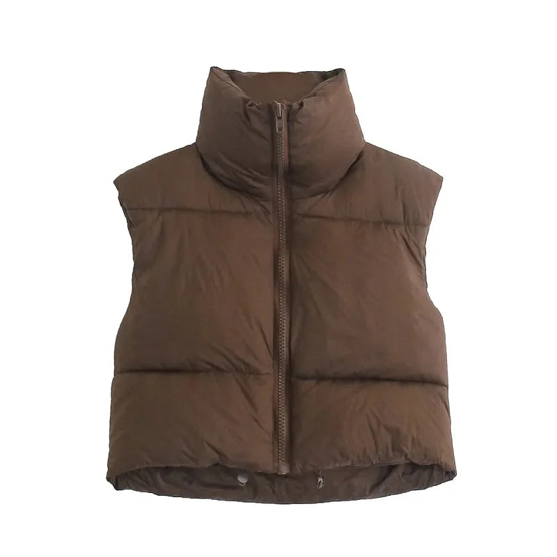 Brown Padded Sleeveless Jacket Waistcoat