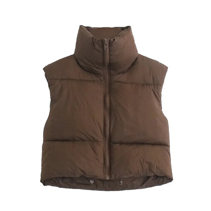 Brown Padded Sleeveless Jacket Waistcoat