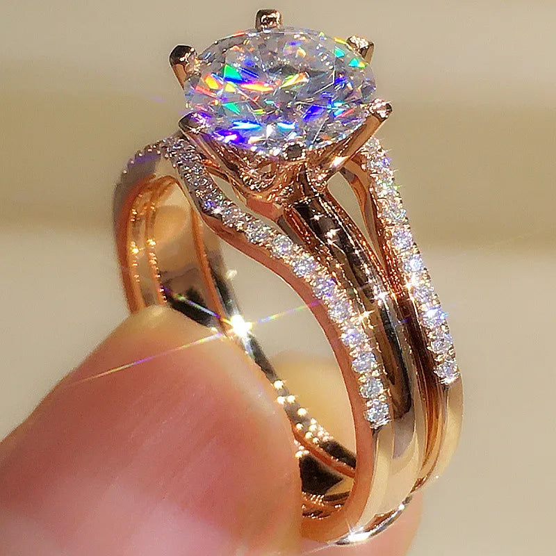 Rose Gold Ring  6-Claw Cubic Zirconia