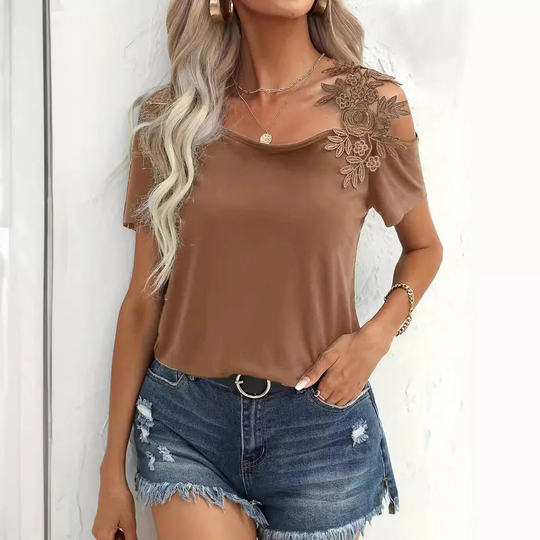 Off-Shoulder Lace Stitching Top