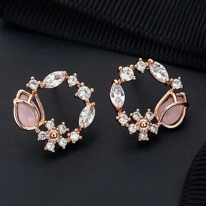 Flower & Butterfly Zircon Stud Earrings