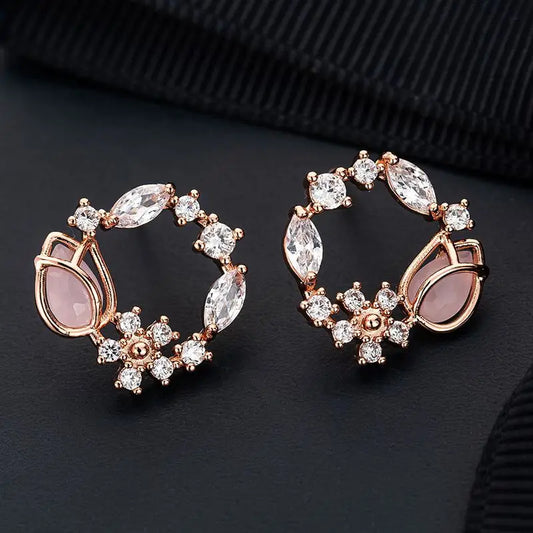 Flower & Butterfly Zircon Stud Earrings