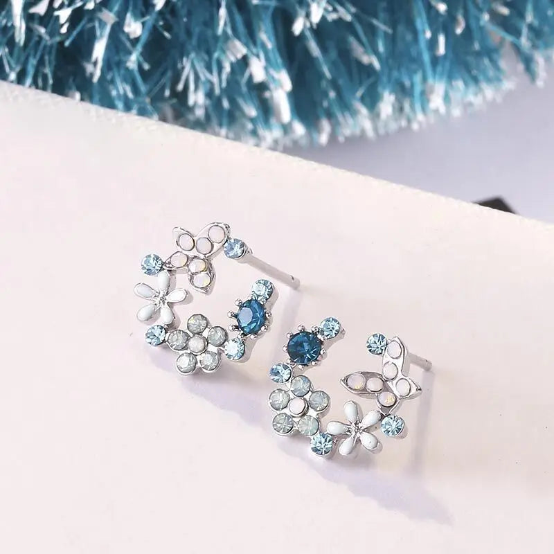 Flower & Butterfly Zircon Stud Earrings