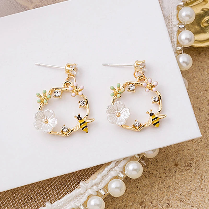 Flower & Butterfly Zircon Stud Earrings