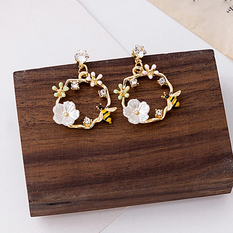 Flower & Butterfly Zircon Stud Earrings