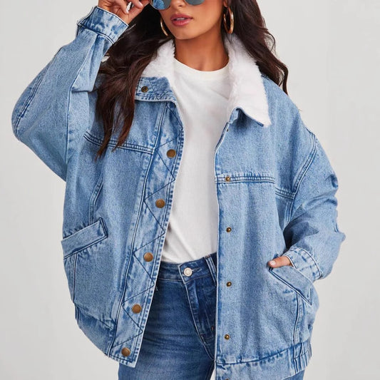 Denim Jacket with Fur Collar