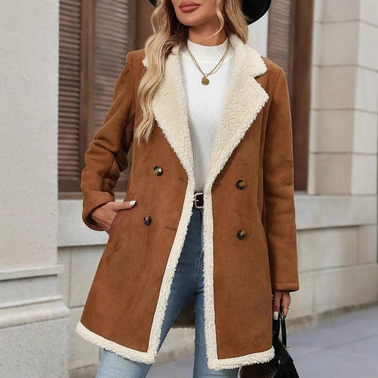 Fleece Suede Woolen Jacket Mid-Length Casual Warm Winter Coat