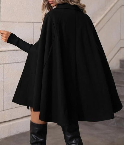 Solid Color Cloak Trench Coat Double Breasted Batwing Sleeve Long Coat with Slit