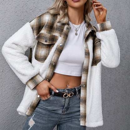 Plush Plaid Shirt Jacket Cozy Button-Up