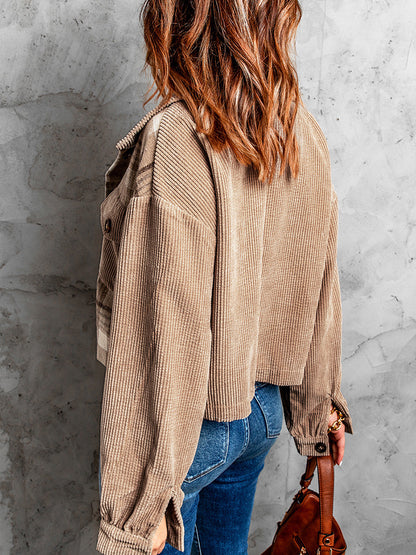 Plaid Corduroy Dropped Shoulder Jacket