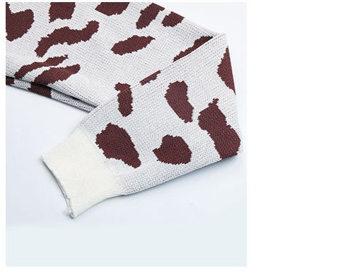 New Leopard Print V-neck Knit Sweater Coat For Women