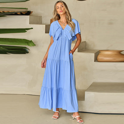 Waist-Tight Frill Short Sleeve Dress