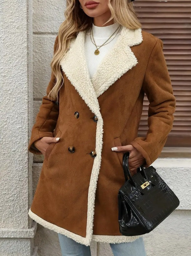 Fleece Suede Woolen Jacket Mid-Length Casual Warm Winter Coat
