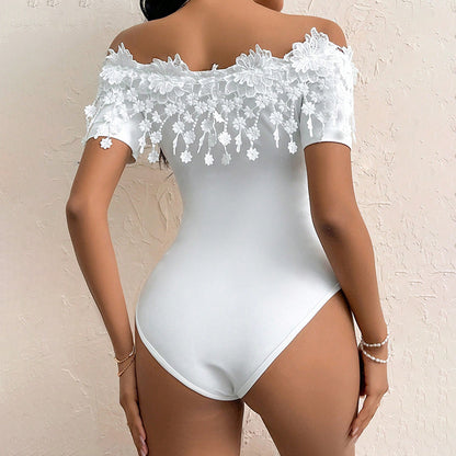 Off-Shoulder Lace Bodysuit  Sleeve Bodycon Top