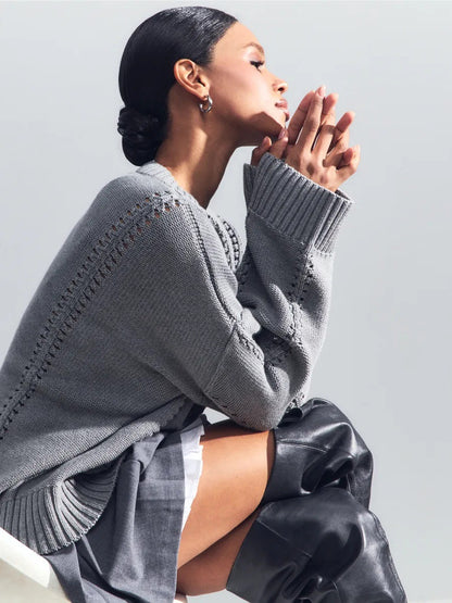 Loose Round Neck Sweater Casual Idle Style Knit