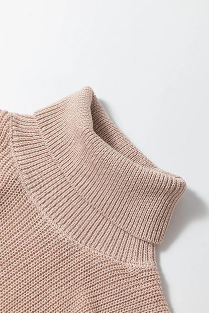 Oatmeal Turtleneck Knit Top Sleeveless