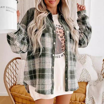 New Plaid Colorblock Shirt Coat