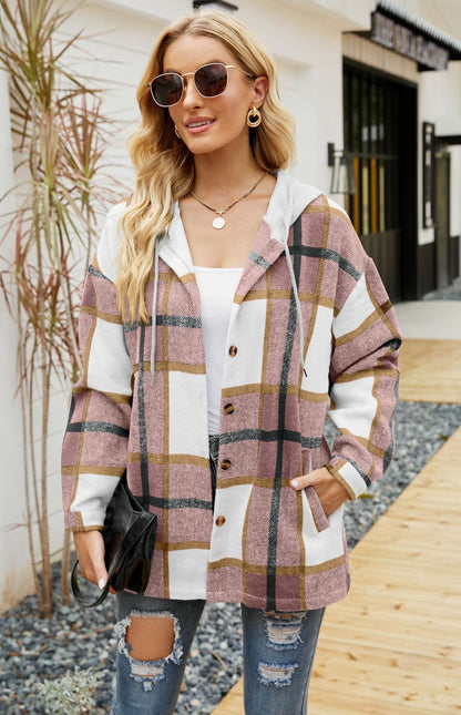 Plaid Hooded Coat Casual Loose Shirt Jacket