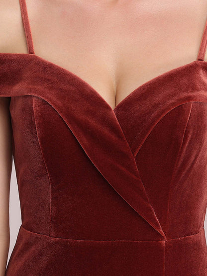 Velvet Dress Sweetheart Spaghetti Strap High Slit Gown