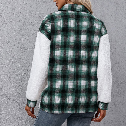Plush Plaid Shirt Jacket Cozy Button-Up