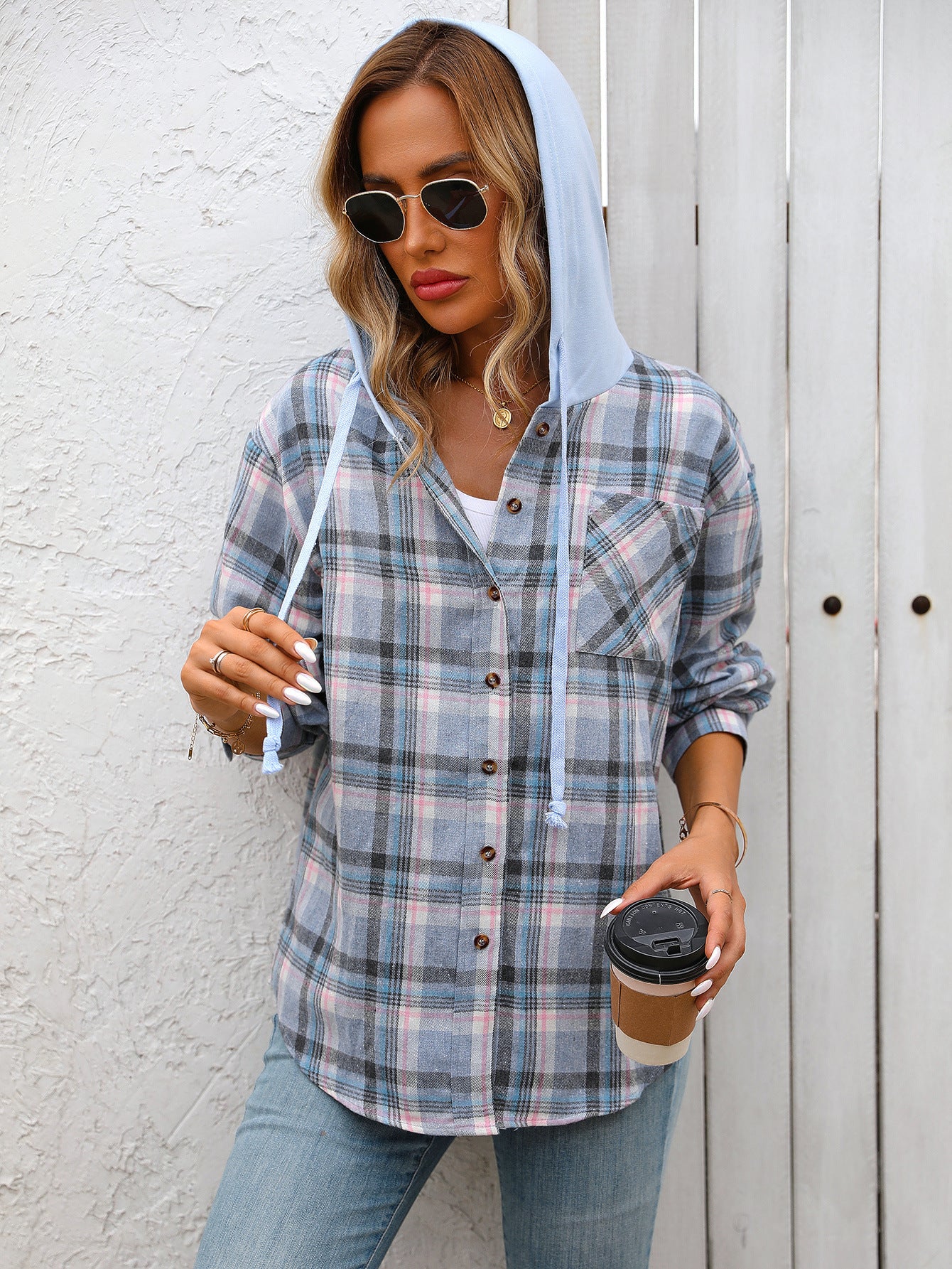 Loose Fit Plaid Button Down Shirt