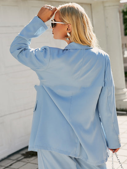 Blue Commuter Blazer Waist-Cinched Suit