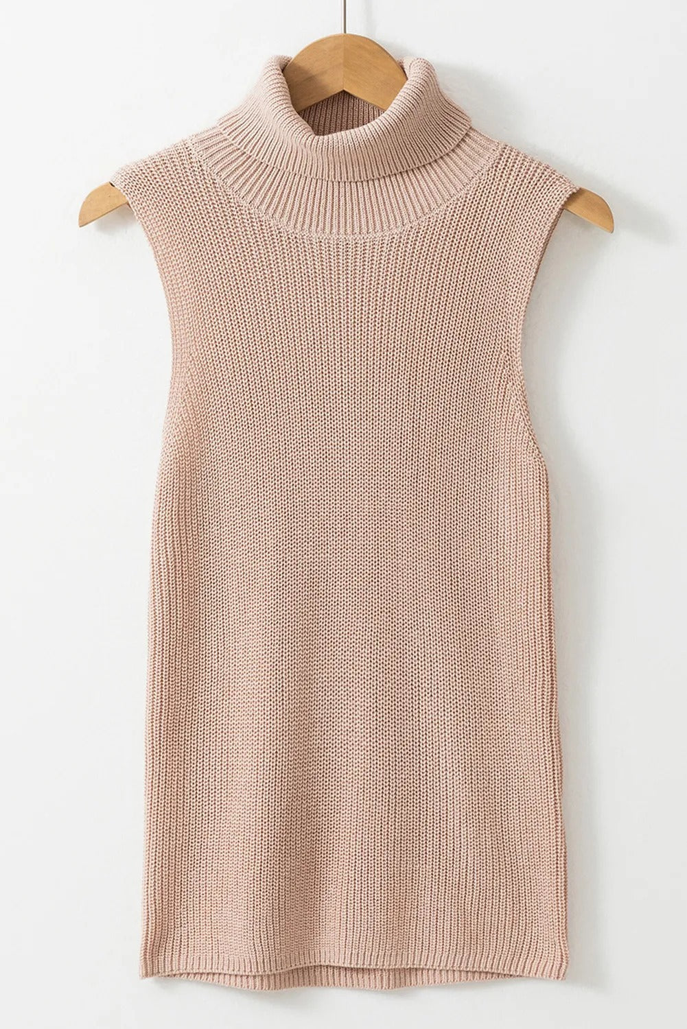 Oatmeal Turtleneck Knit Top Sleeveless