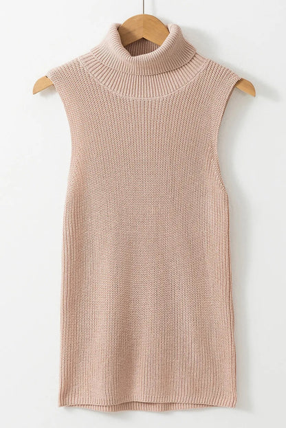 Oatmeal Turtleneck Knit Top Sleeveless
