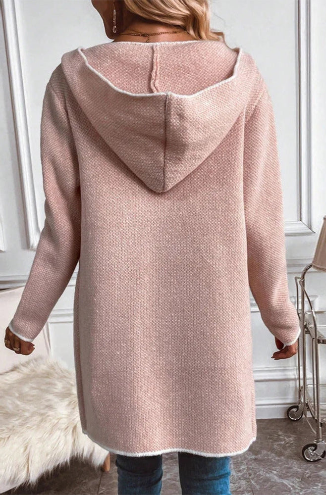 Loose Knitted Hooded Long Sleeve Coat with Pockets