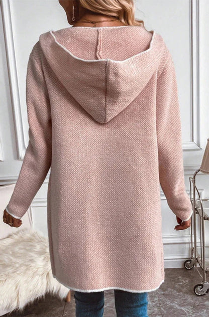 Loose Knitted Hooded Long Sleeve Coat with Pockets