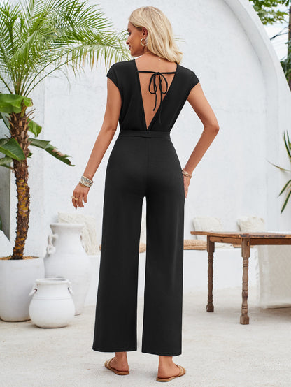 Casual Summer Jumpsuit Round Neck Sleeve Knitted One-Piece