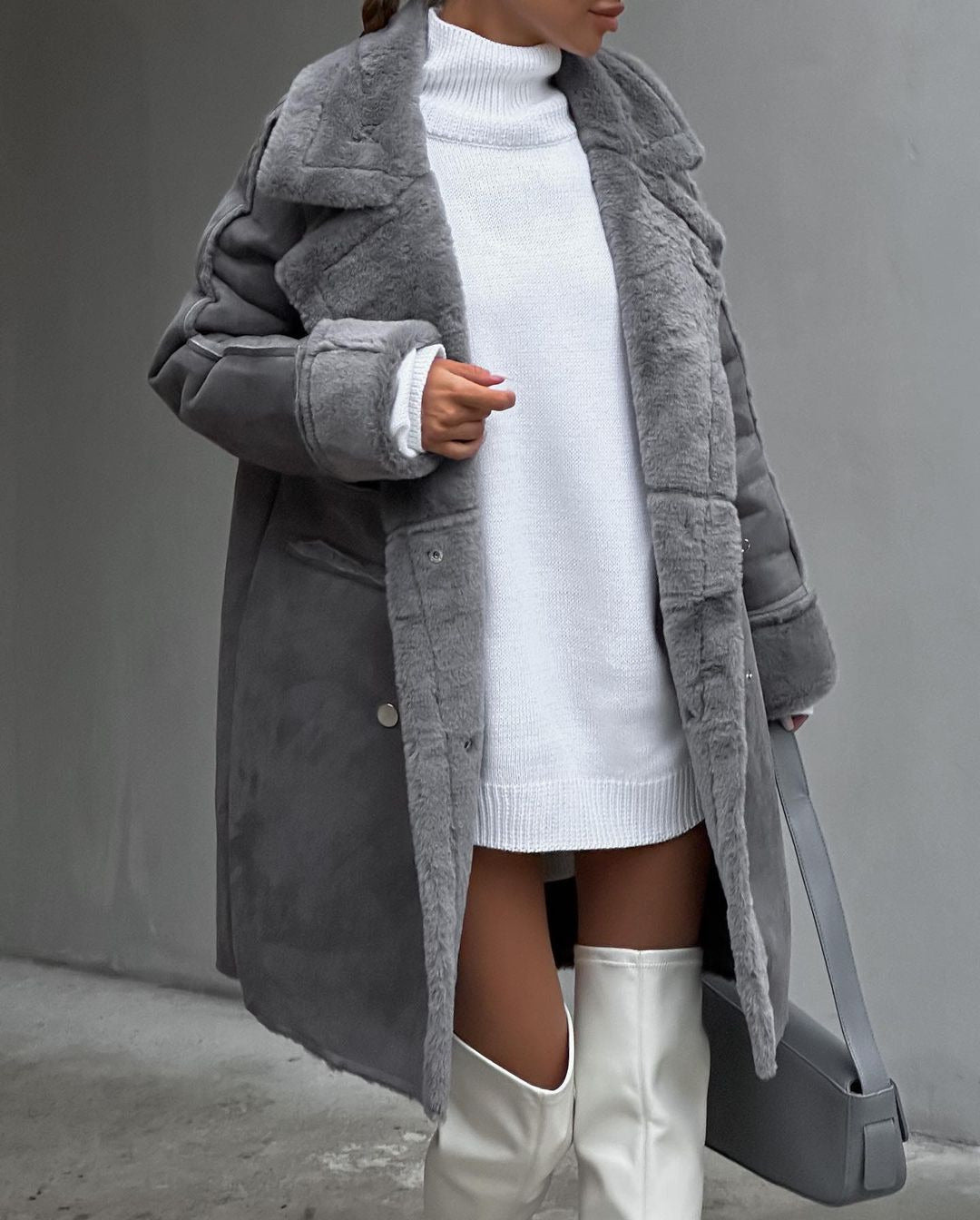 Suede Longline Cardigan Coat with Shawl Collar