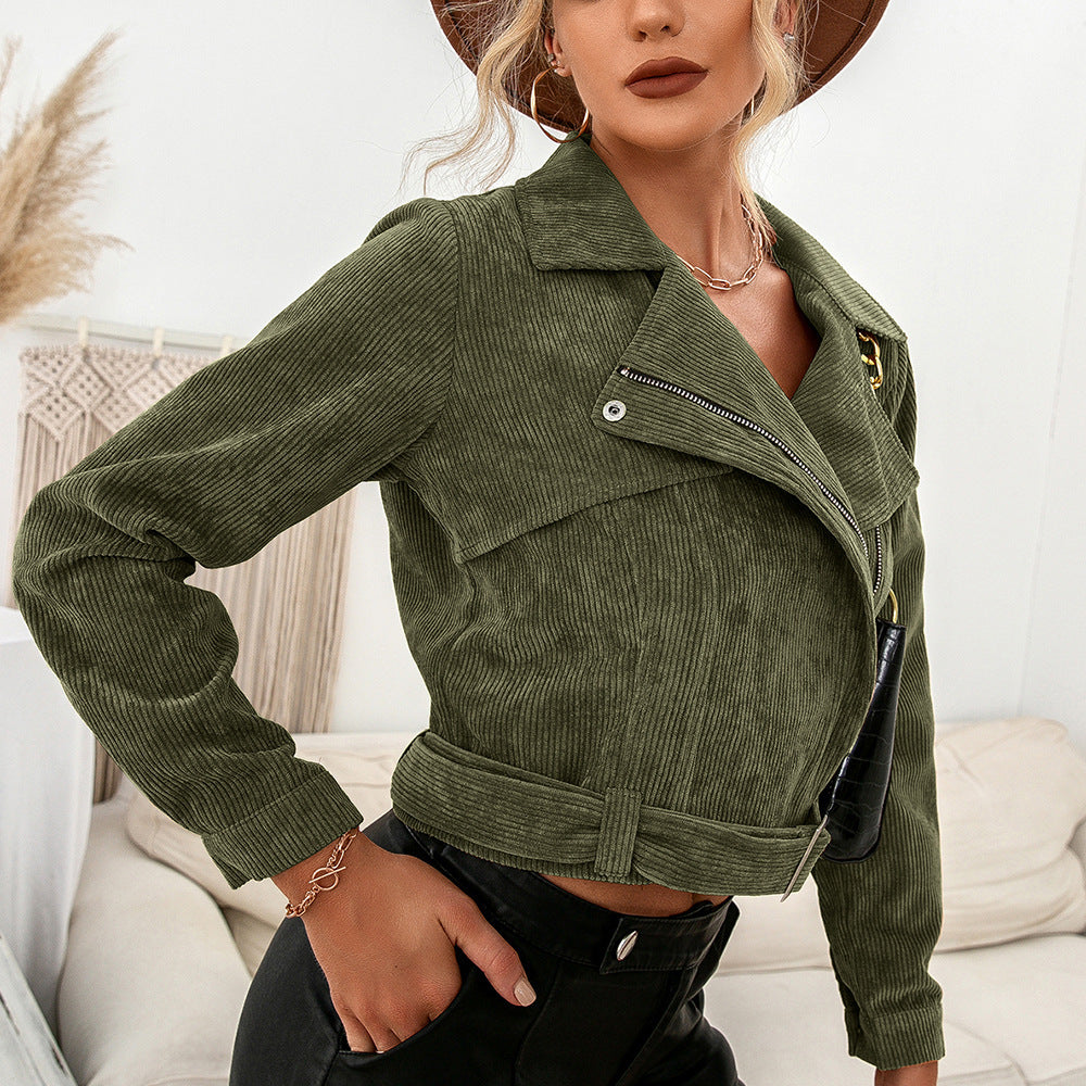 Corduroy Casual Side Zip Short Jacket Coat Top